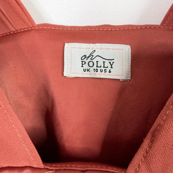 Oh Polly Cerise Draped Corset Zipper Terra-cotta V-Neck Mini Dress Size 6 - Picture 6 of 9